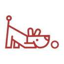 red icon of dog playing with ball- Barkyard Station doggy daycare